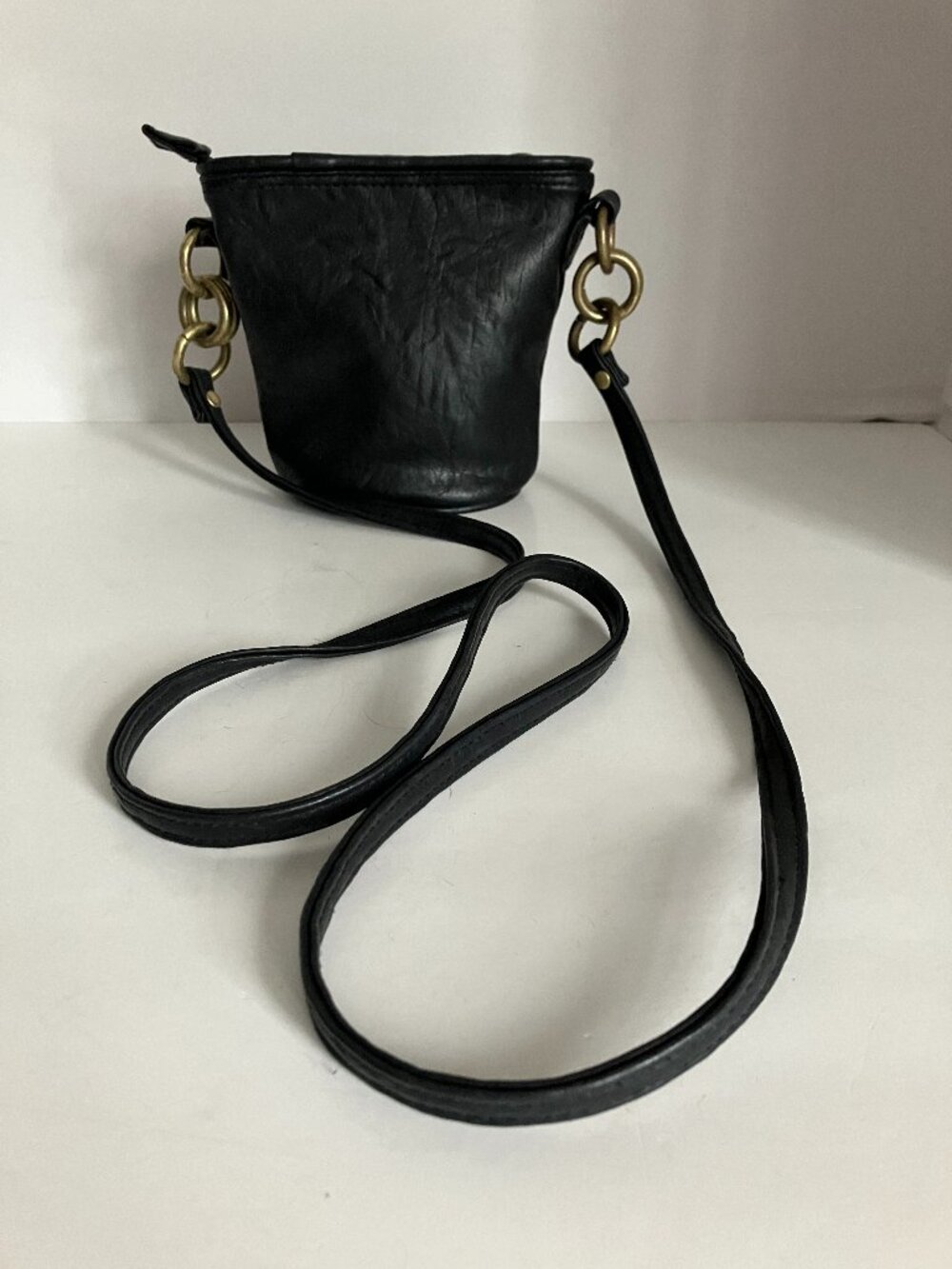 Giannini Mini Crossbody Bucket Purse Black Leather Vintage?